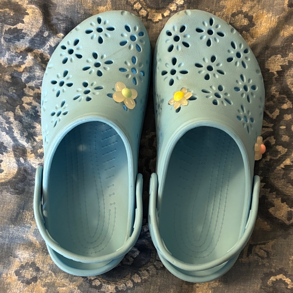Blue Floral Cutout Crocs